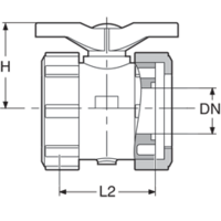 PVDF kulový ventil, 2-cestný, se šroubením, s převlečnými maticemi a o-kroužky, bez vložných dílů