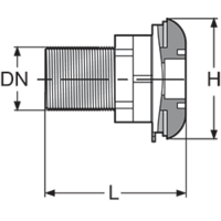 Bulkhead fitting in PPGF, BSP threaded body, supplied with gasket, locking nut and backing nut (without cap)