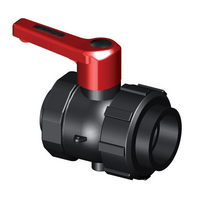 IBC's PPGF ball valve, lockable, BSP threaded outlet, single union, PPGF BSP threaded socket