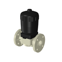 PP-H diaphragm valve, with DIN* flanges, equipped with double acting (DA) pneumatic actuator