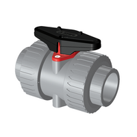 PVC-C ball valve, 2-way, double union, PVC-C metric sockets