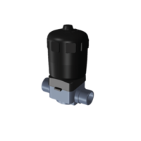 PVC-U diaphragm valve, PVC-U metric spigot outlets, equipped with double acting (DA) pneumatic actuator