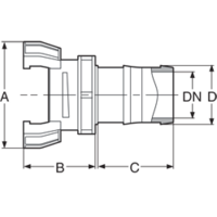 Quick release coupling in PPGF, hosetail outlet, supplied with o-ring and lock