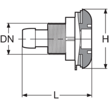 Bulkhead fitting in PPGF for hosetail, BSP threaded body, supplied with gasket, locking nut and backing nut