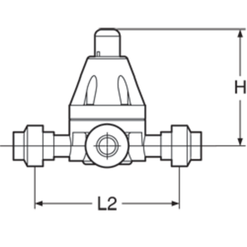 Pressure relief valve in PP-H, double union, PP-H metric sockets