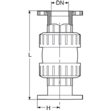 PVC-C Ball check valve, double union, with ANSI* flanges