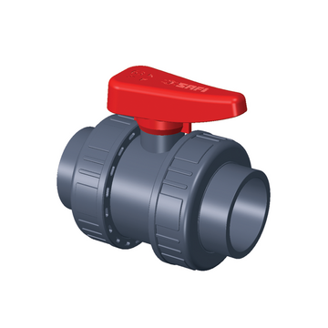 PVC-U ball valve, 2-way, double union, PVC-U metric sockets