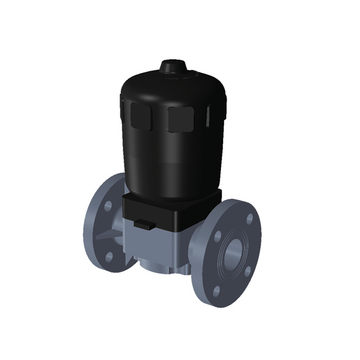 PVC-U diaphragm valve, with DIN* flanges, equipped with double acting (DA) pneumatic actuator