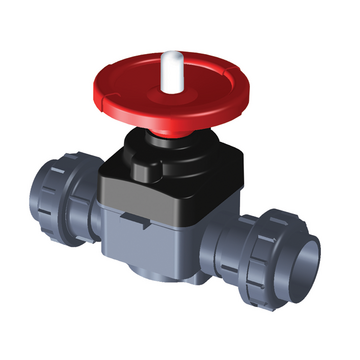 PVC-U diaphragm valve, double union, PVC-U metric sockets