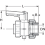 IBC's PPGF ball valve, lockable, BSP threaded outlet, single union, PPGF BSP threaded socket