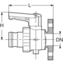 IBC's PPGF ball valve, lockable, camlock outlet, DIN* flange