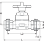 PP-H diaphragm valve, double union, PP-H metric sockets