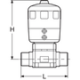 PP-H diaphragm valve, PP-H metric spigot outlets, equipped with double acting (DA) pneumatic actuator