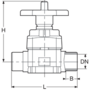 PP-H diaphragm valve, PP-H metric spigot outlets