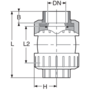 PVC-C Ball check valve, double union, PVC-C metric sockets