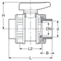 PVC-U ball valve, 2-way, double union, PVC-U metric sockets